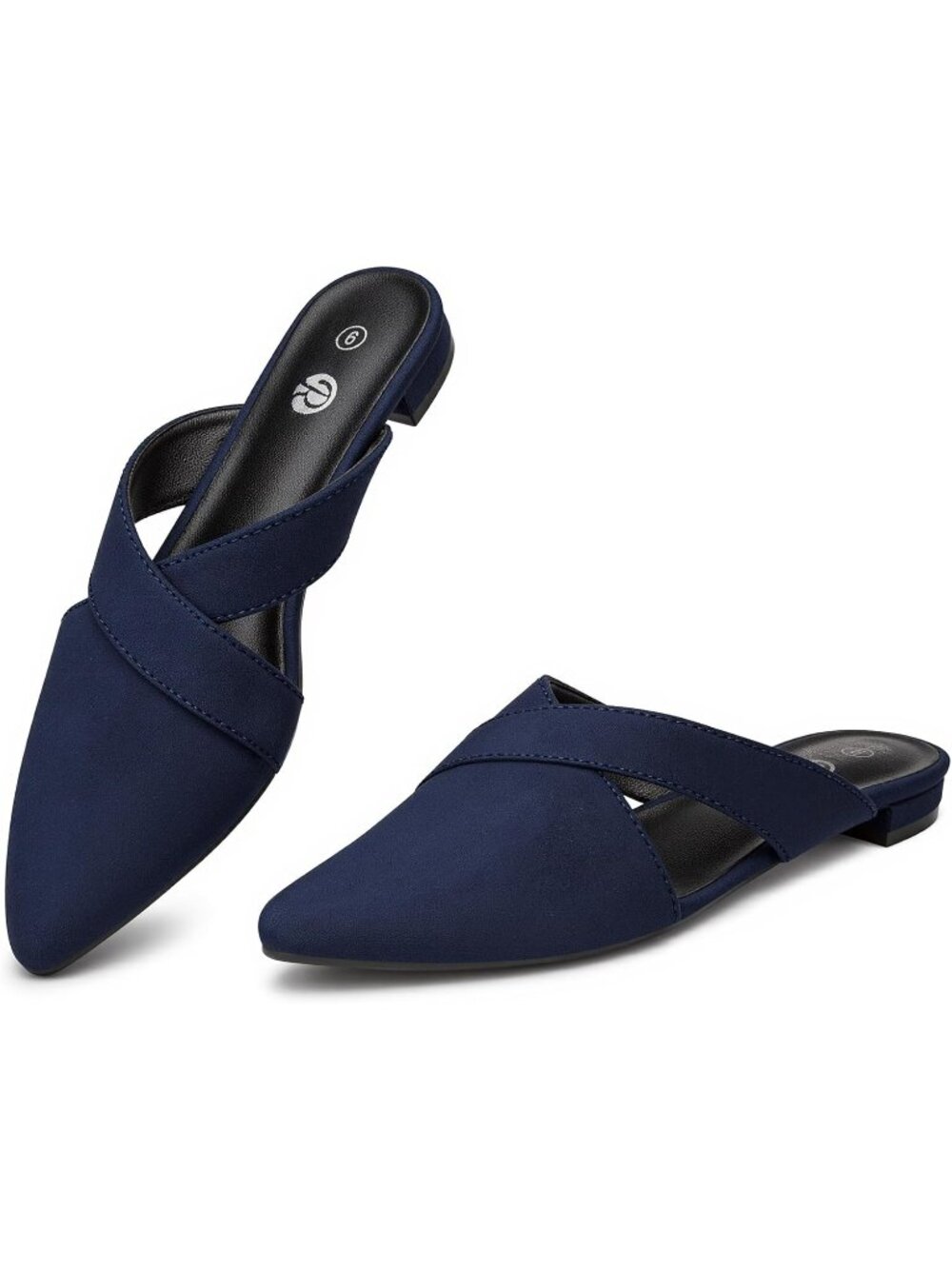 Women's Navy Blue Closed Pointed Toe Pull On Backless Soft Suede Mules Flats